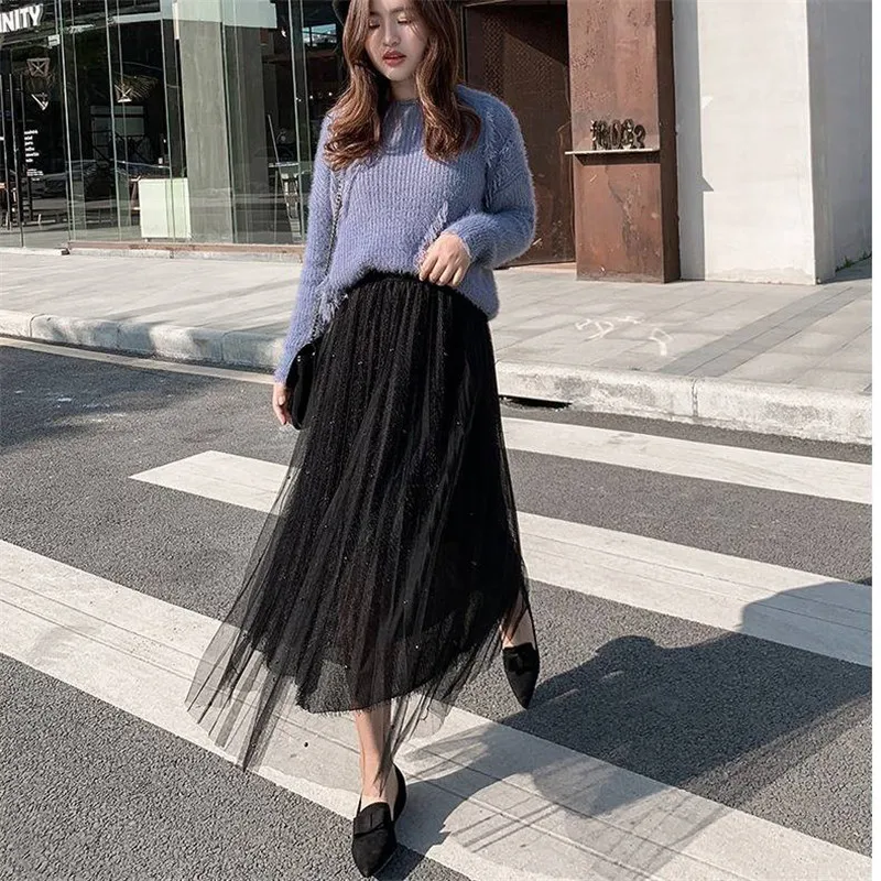 Женская юбка с бахромой весна осень новая версия плиссированная жемчужная