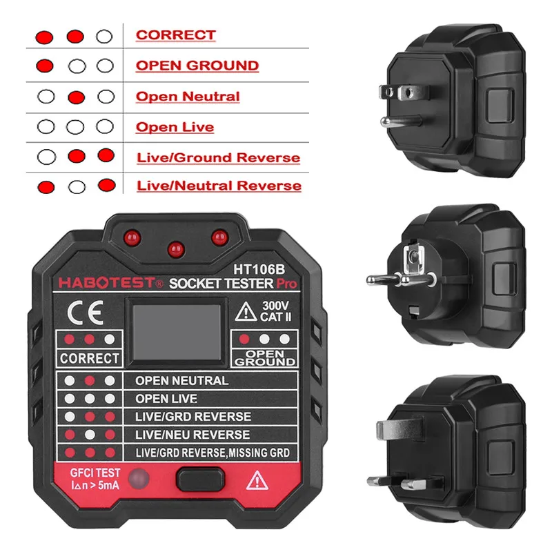 Прибор для проверки электрической сети тестер розеток цифровой дисплей