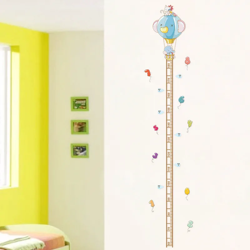 animal Elephant Number hot air balloon home decal height measure wall sticker for kids rooms nursery decor child growth chart | Дом и сад