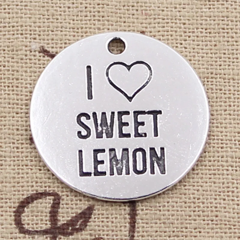 6 шт. Подвески с надписью I Love Sweet Lemon 24x24 мм античные посеребренные сделай сам