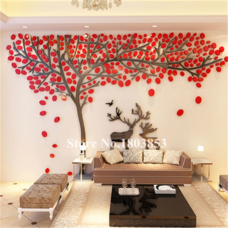 Elk Tree 3D Stereo Acrylic Wall Stickers Living Room Sofa TV Background Sticker Creative DIY Wall Home Decoration Christmas Gift