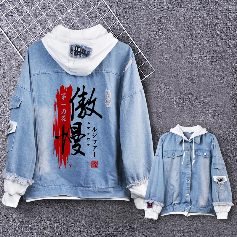 Cosplay Seven deadly sins Hoodies Men women Costumes cartoon casual Jean jacket Ripped denim top in fashionable print Jackets |