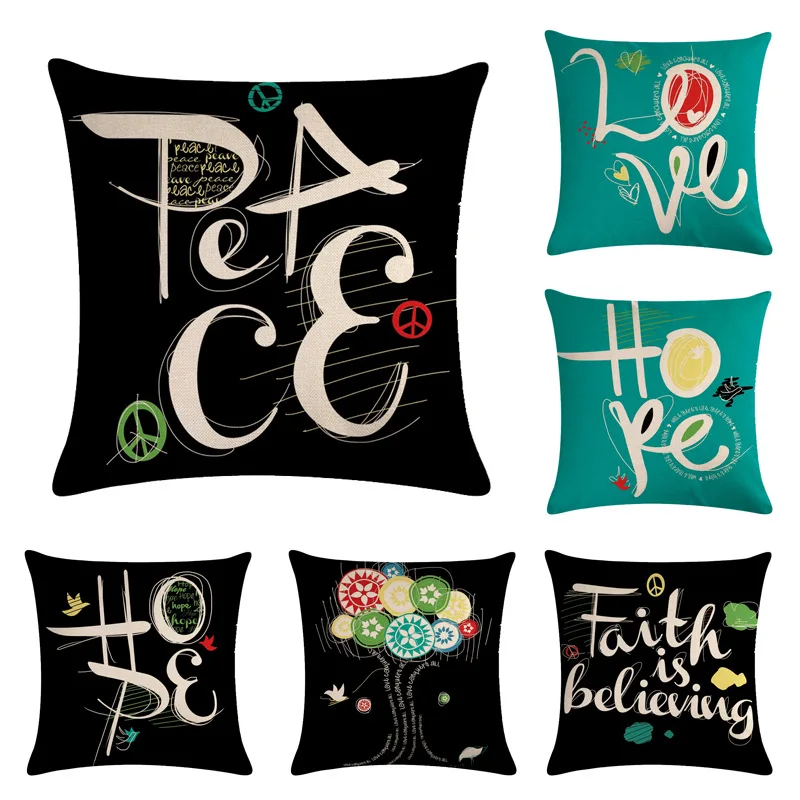

English Alphabet Letter Throw Pillow Covers 45x45cm Colorful Cushion Covers Love-Peace-Hope-Dream Home Decorative Pillowcase
