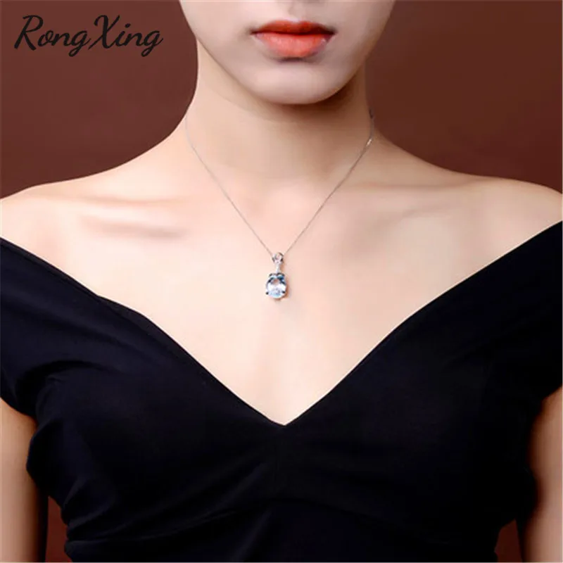 RongXing элегантное голубое небо AAA Циркон Овальные подвески и ожерелья для женщин