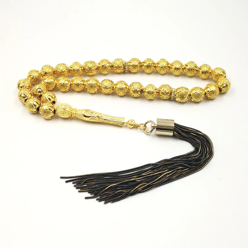 Фото Золотой Tasbih, профессиональный магазин misbaha, 33 молитвенные бусины, ранний браслет, исламский Яркий яркий браслет №1