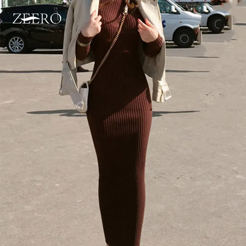 ZEERO 2018 новый карандаш трикотажные свитера длинный свитер платье Bodycon элегантный