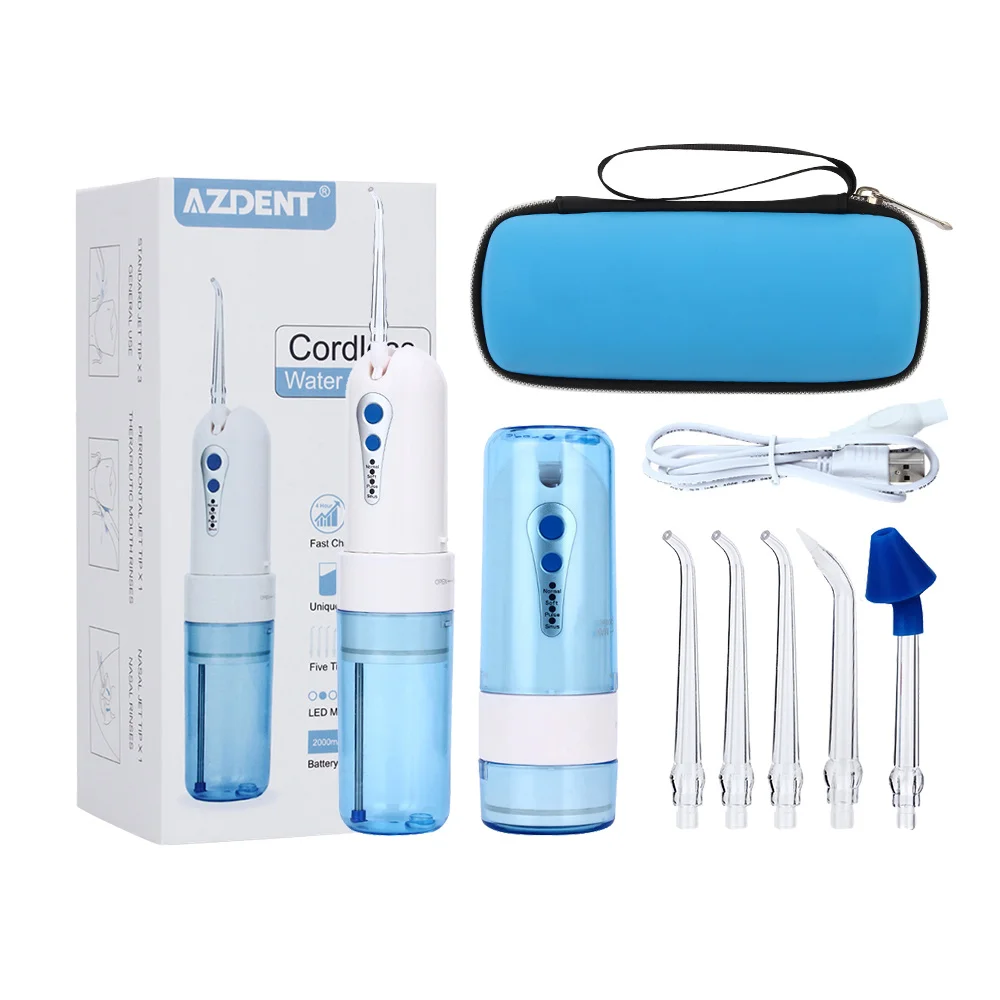 irrigator with bag AZ-007 беспроводной водный зубной Флоссер портативный складной ирригатор для полости рта с чехлом для путешествий Чехол для полива зубов очиститель носа 5 наконечников - Цвет: irrigator with bag