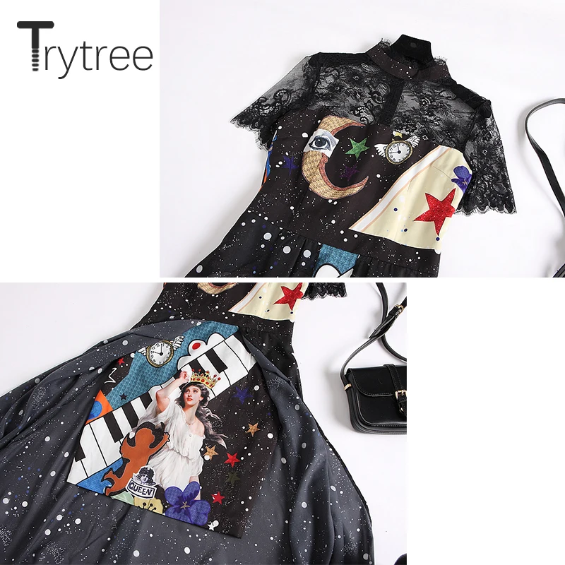 Женское кружевное платье с воротником стойкой Trytree повседневное элегантное до