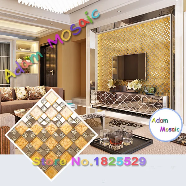 Золото зеркальная плитка камин стены искусства золотой стеклянная мозаика