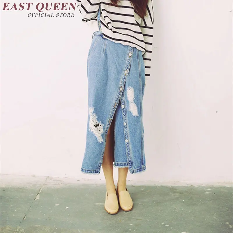 Специальная длинная джинсовая юбка повседневная рваная с высокой талией женские