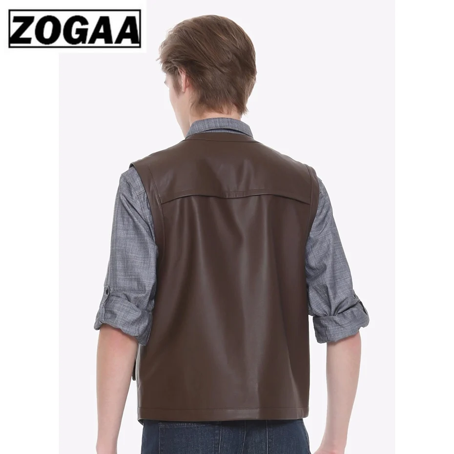 Мужская кожаная куртка ZOGAA повседневная черная коричневая винтажная без рукавов