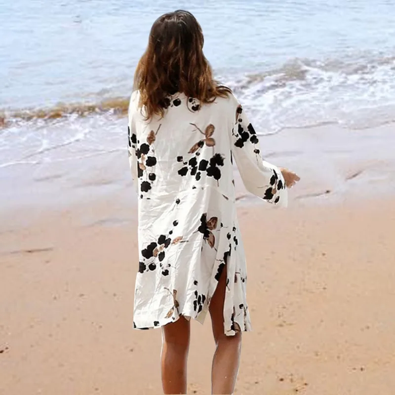 Женский пляжный купальник с цветочным принтом свободный шифоновый кардиган