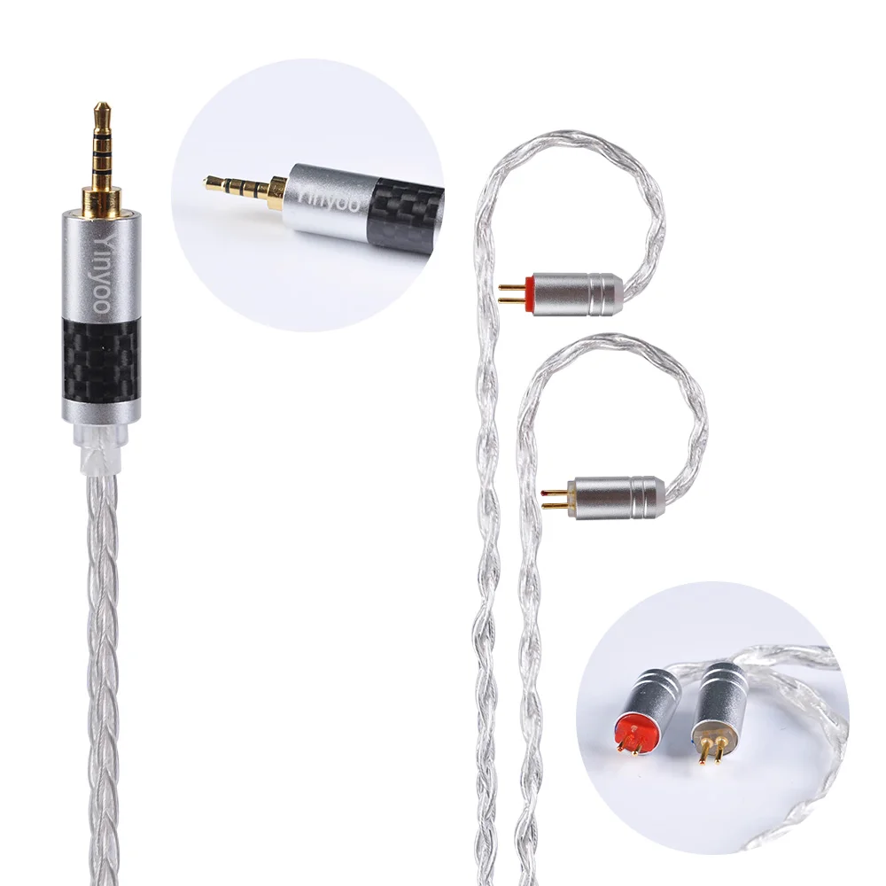 2 Pin 2.5 Yinyoo 8 Core из чистого серебра кабель 2,5/3,5/4,4 мм балансный кабель с MMCX/2pin разъем для V90 V80 AS10 ZS10 ZST ZS5 ZS6 C10 - Цвет: 2 Pin 2.5