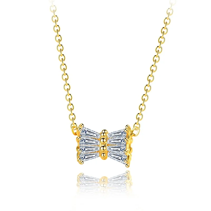 OMHXZJ Wholesale Personality Fashion OL Woman Girl Party Wedding Gift Gold Bowknot AAA Zircon 18KT Pendant Necklace NC145 | Украшения и
