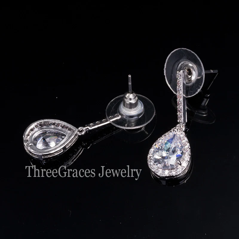 Женские серьги-подвески ThreeGraces белые золотые высокое качество с фианитом модные