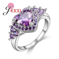 romantic heart purple crystal women valentine anniversary gift rings high quality 925 sterling silver wedding jewelry