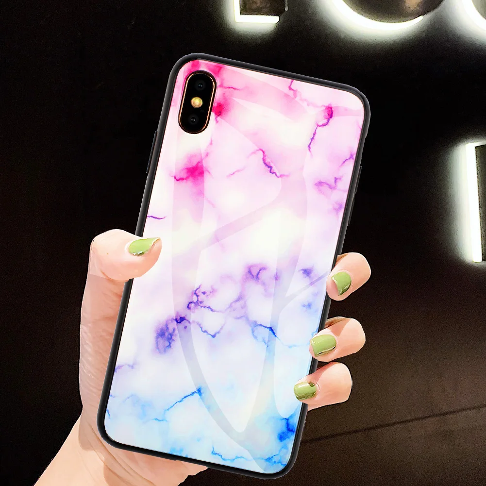 Jetjoy Роскошный Мраморный чехол из закаленного стекла бампер оболочка для Apple iPhone