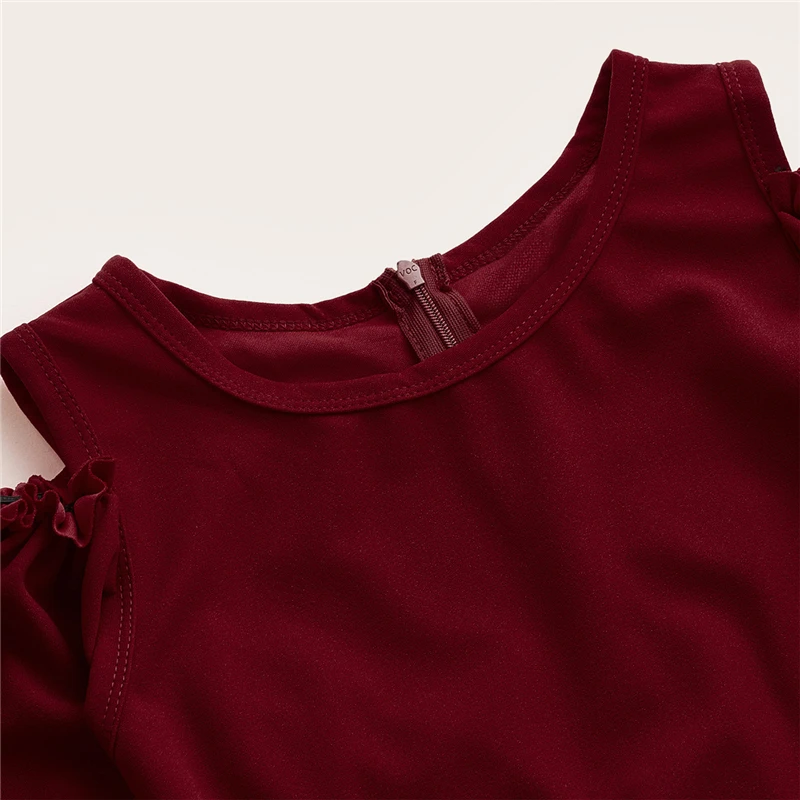 SHEIN/детский однотонный повседневный комбинезон с открытыми плечами и пуговицами сбоку для девочек; коллекция года; сезон лето; свободные длинные Комбинезоны на молнии с рукавами-воланами