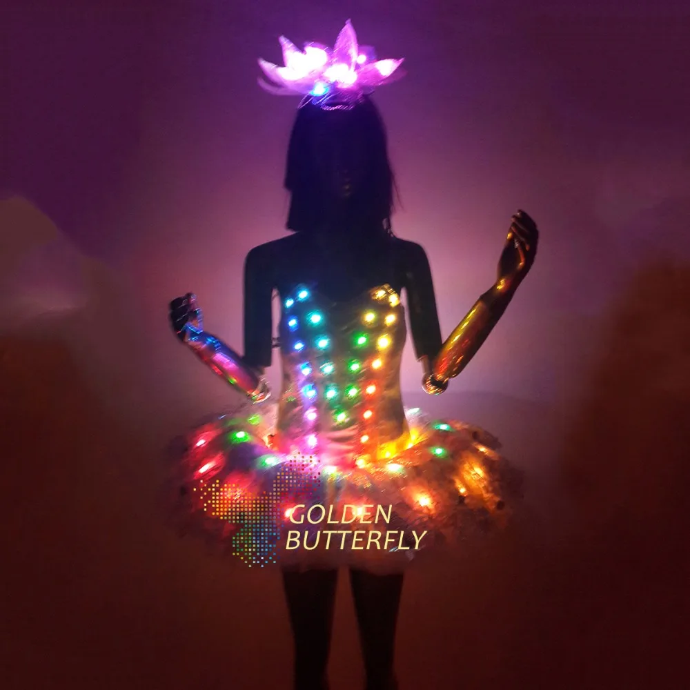 LED Clothing Glowing Dress Fashion Luminous Headdress Talent Show Women Clothes Ballroom Mechanical Dance Accessories | Тематическая
