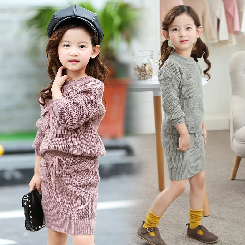 Комплект одежды для девочек 2020 весенний вязаный свитер юбка костюм подростков 10