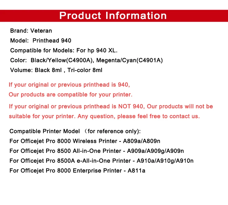 Veteran печатающая головка для hp 940 C4900A C4901A officejet Pro 8000 A809a 8500A A910a A910g A910n A809n A811a