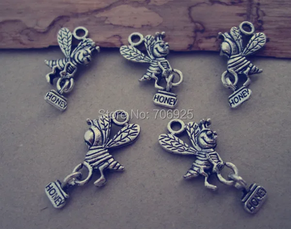 

25pcs /lot Antique silver bees necklace Charm pendant 12mmx23mm