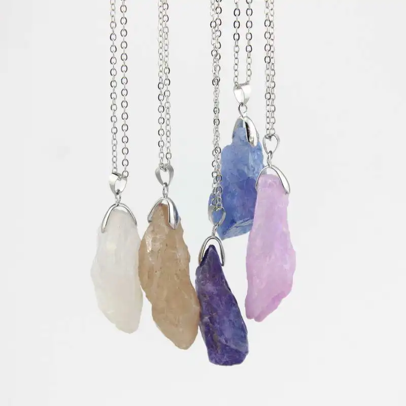 

Fashion 2020 Genuine Natural Stone Amethys Necklace for Women Long Chain Druzy Sediment Necklace Quartz Jewelry Wholesale