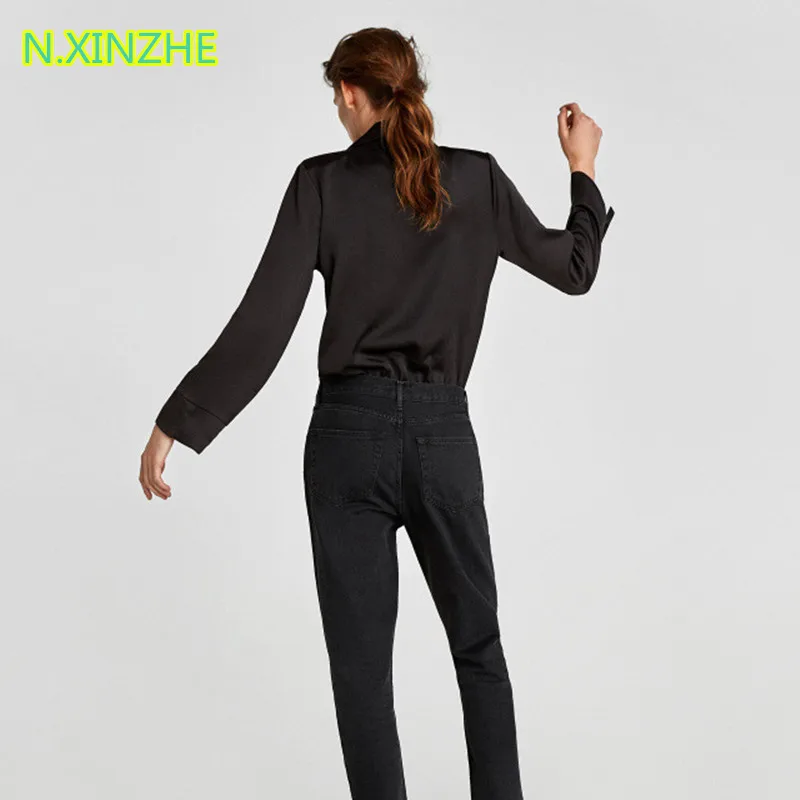 2018 женская одежда сплошной цвет с длинным рукавом v-образным вырезом