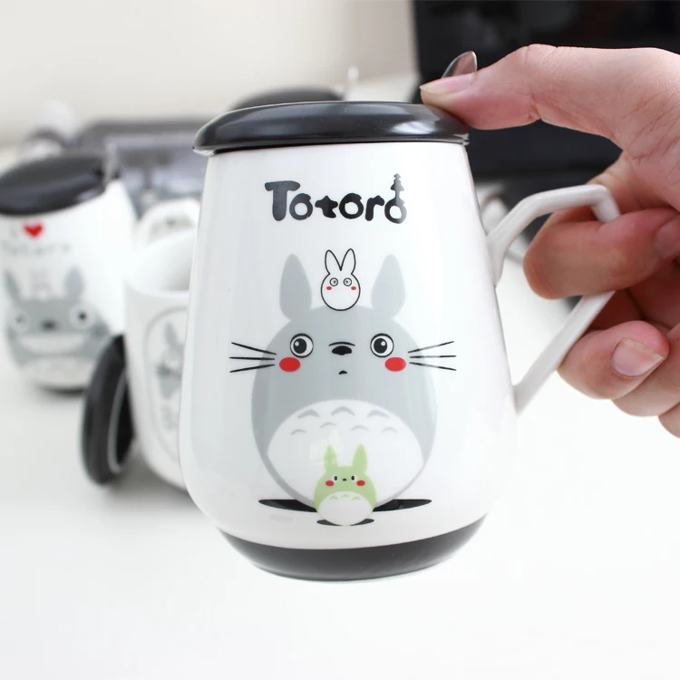 OUSSIRRO Totoro, керамическая чашка, ложка с крышкой, милая мультяшная кружка для детей, Студенческая чашка, высокая емкость, Офисная чашка для молока