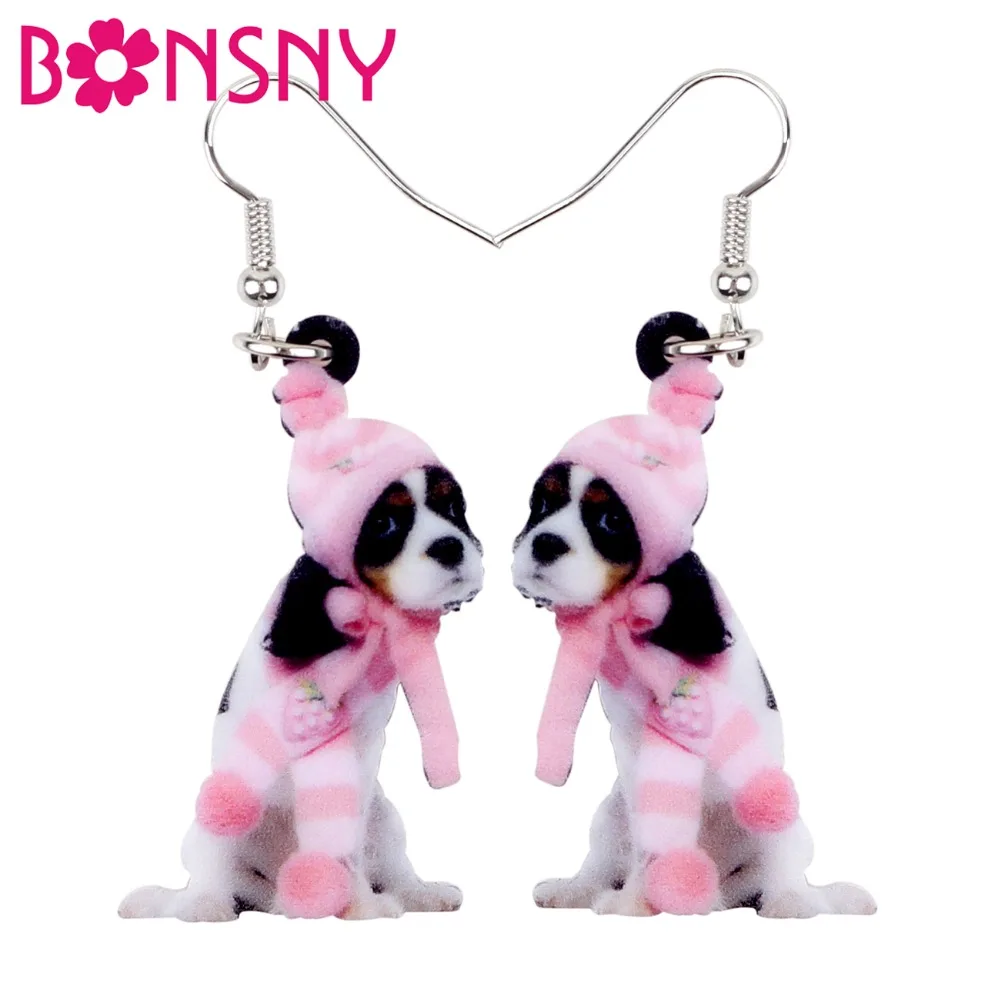 

Bonsny Acrylic Lovely Pink Cavalier King Charles Spaniel Dog Earrings Big Long Dangle Drop Women Girl Ladies Teen Gift Statement