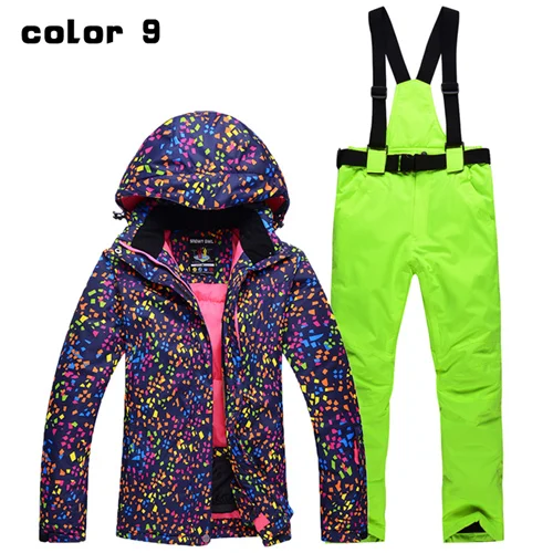 color 9 Новинка, лыжные костюмы, куртки, брюки, женские комплекты для сноуборда, женская зимняя спортивная одежда, дышащая водонепроницаемая водостойкая Лыжная куртка - Цвет: color 9
