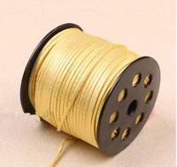 free shipping 100yds glitter metallic gold yellow flat faux leather suede cord 3mm cordfaux suede cord for bracelets 3mm