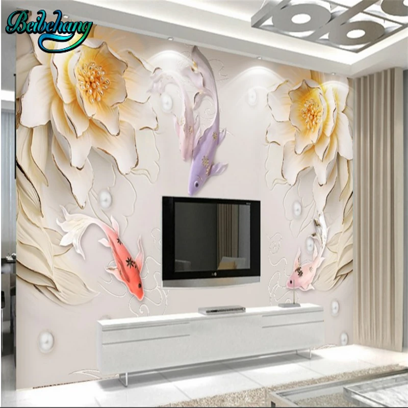 

beibehang 3D embossed new Chinese rich and more than peony jewelry three-dimensional wall decoration painting