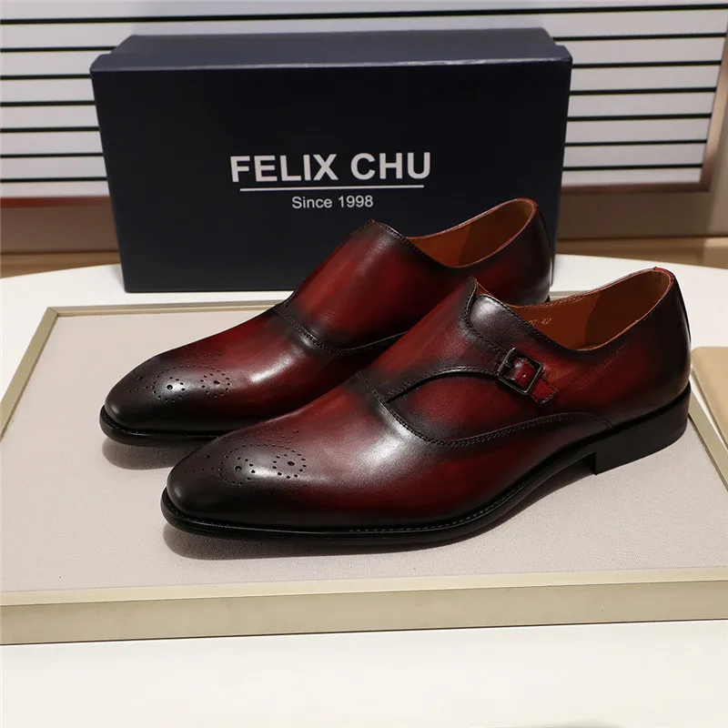 

3 Colors European Style Gentleman Monk Strap Formal Shoes Pointed Toe Men Dress Loafers Shoes for Male Party Buckle Strap Shoe