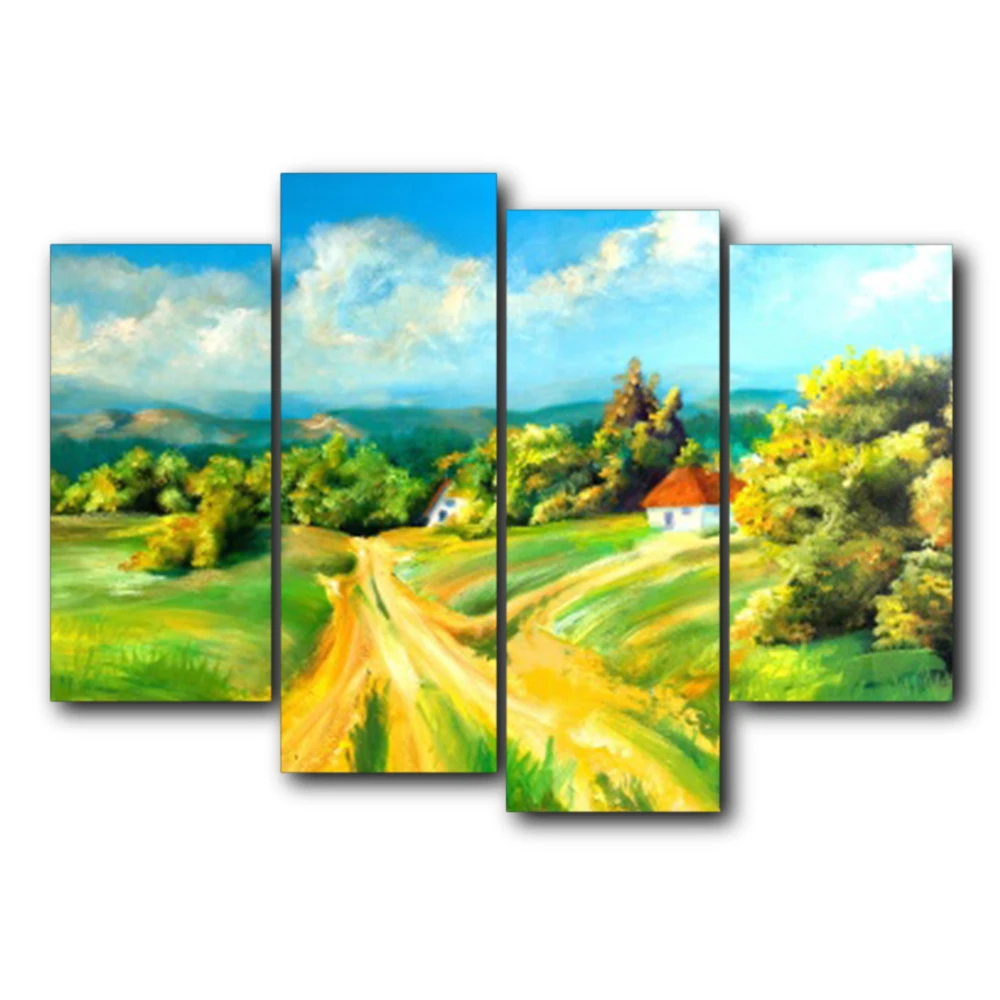 

Laeacco Green Town Scenery Canvas Prints Painting Home Decorative Wall Art Paintings Pictures For Living Room Bedroom No Frame