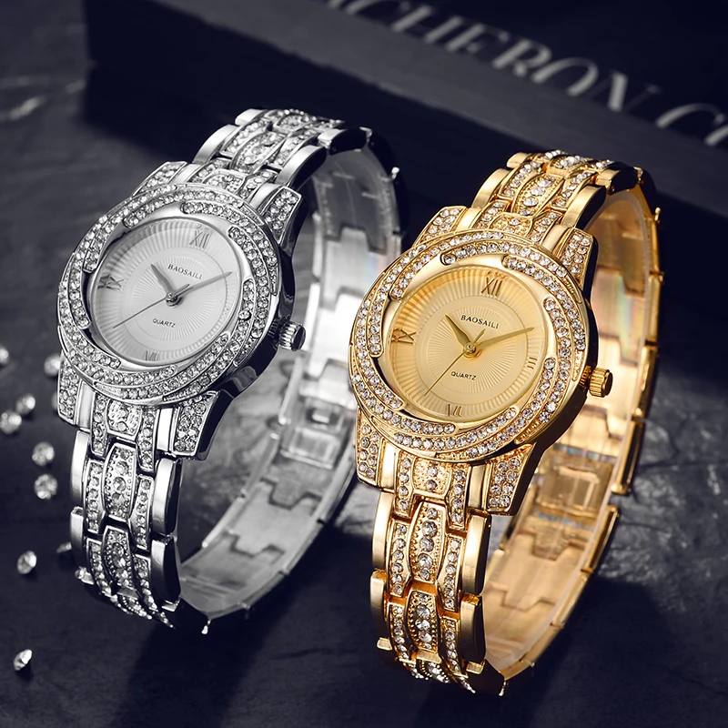 Новинка 2019 роскошные женские часы BAOSAILI стразы золото серебро блестящие под