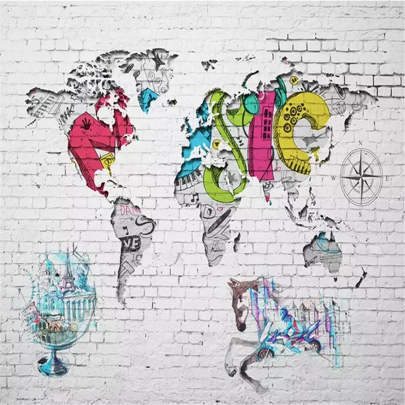 

World map Nordic graffiti background wall painting custom high-end mural factory wholesale wallpaper mural photo wall