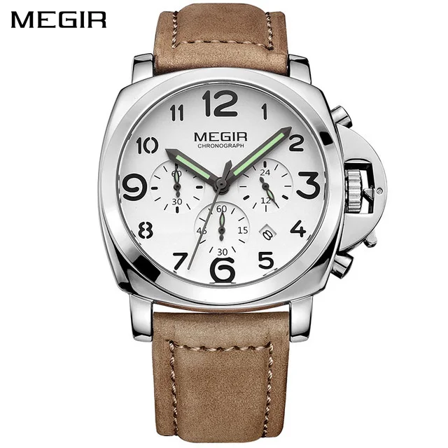 ML3406GBN-7 MEGIR новые часы для мужчин Топ известный бренд Роскошные Кварцевые часы мужские часы из натуральной кожи для мужчин водонепроницаемые наручные часы - Цвет: ML3406GBN-7