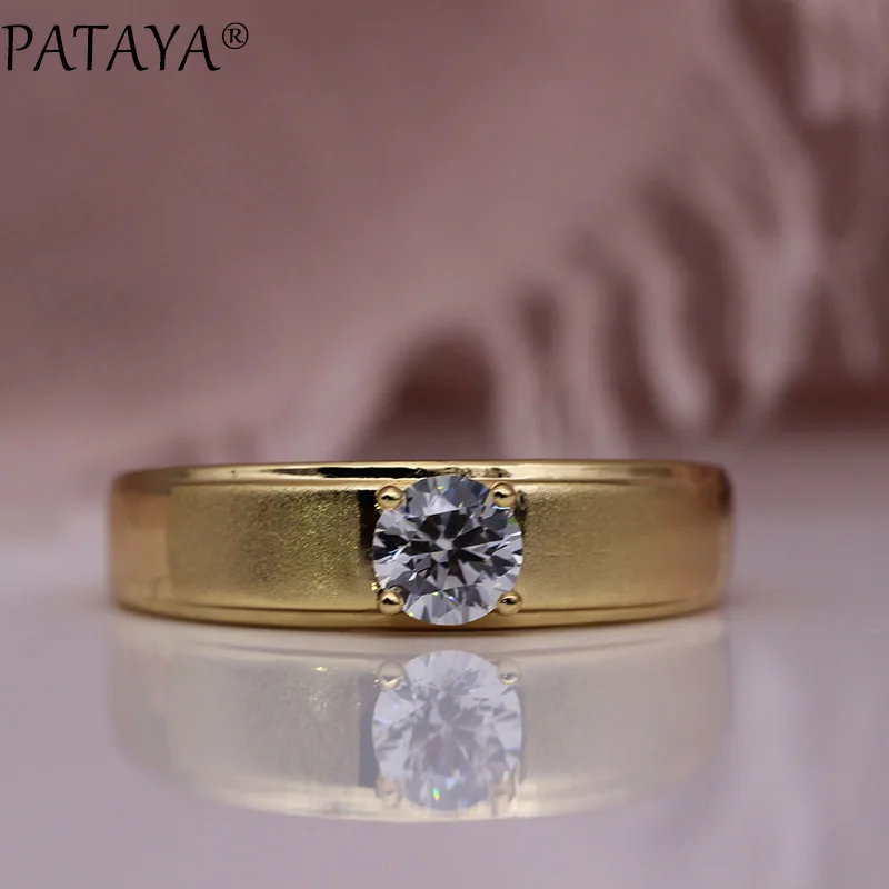 PATAYA, новинка, Женские Простые Благородные Кольца, 585, розовое золото, белый, круглый природный Цирконий, для свадьбы, вечеринки, модное ювелирное изделие, тонкие Глянцевые Кольца