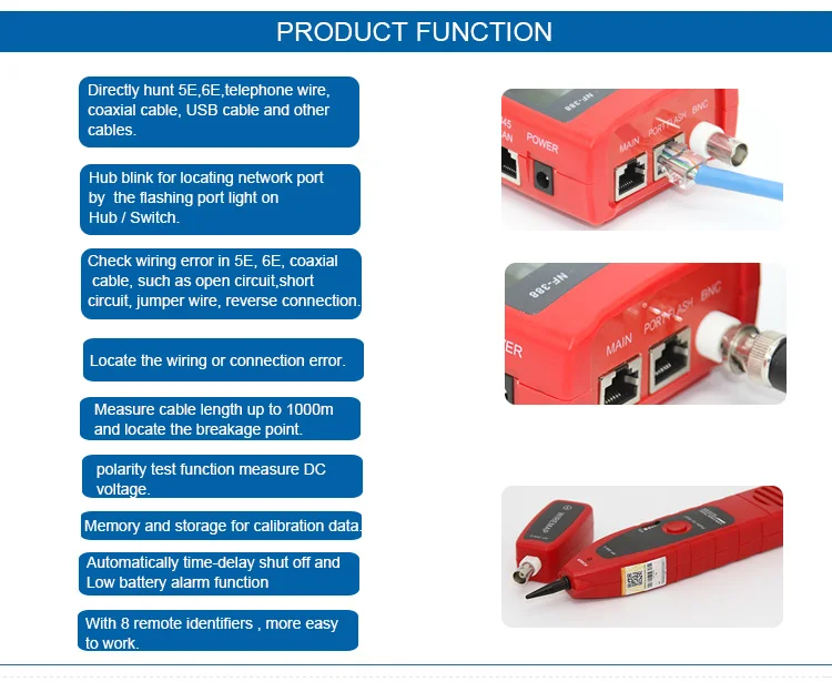 NF-388 сетевой коаксиальный портативный кабельный тестер Ethernet тестер провода телефонный Многофункциональный дистанционный Кабельный тестер трекер ЖК-дисплей