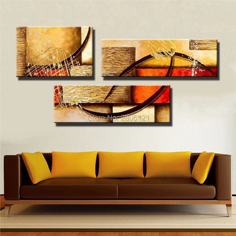 3 панели Холст Искусство текстурированная дешевая ручная роспись Абстрактная