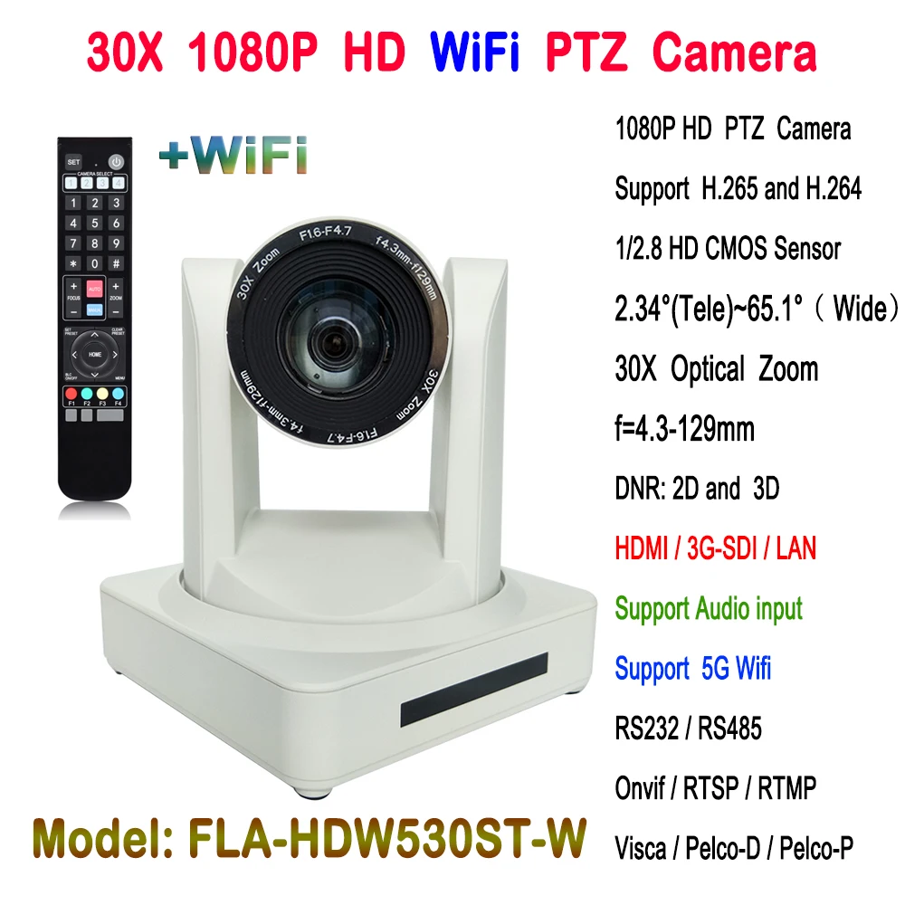 Белый 1080p 50/60fps 30x оптический зум HD IP PTZ видео конференц камера беспроводная с hdmi 3g