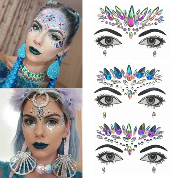 

Creative DIY Eyebrow Face Body Art Adhesive Crystal Sticker Glitter Jewels Diamond Festival Party Eye Stickers Makeup Decor
