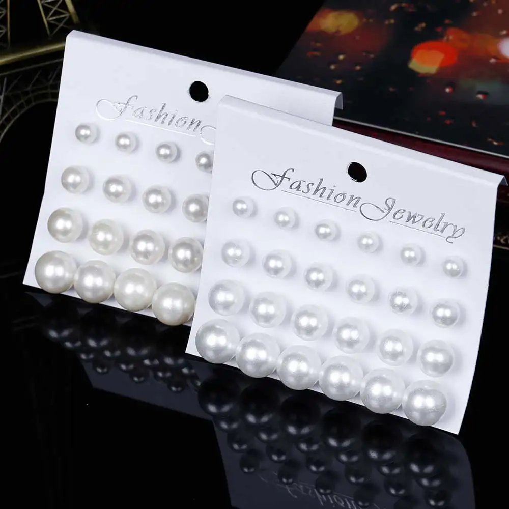 

Vienkim Juego de pendientes para mujeres 12 pares de perlas de imitacin blancas joyera en la oreja de botn con bola kit