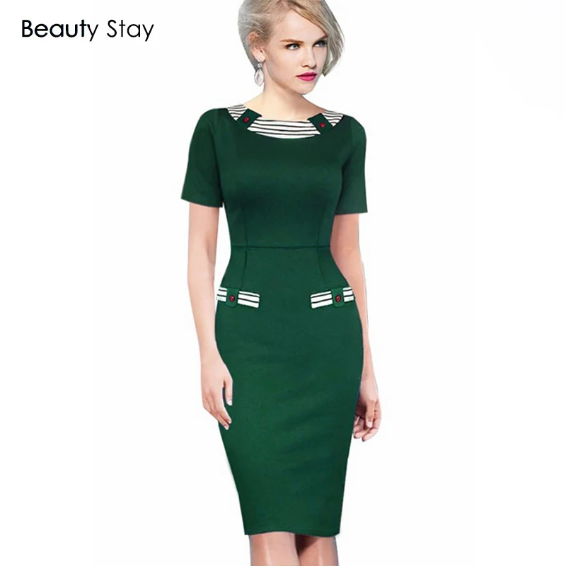 Элегантное винтажное деловое женское платье BeautyStay облегающее пикантное