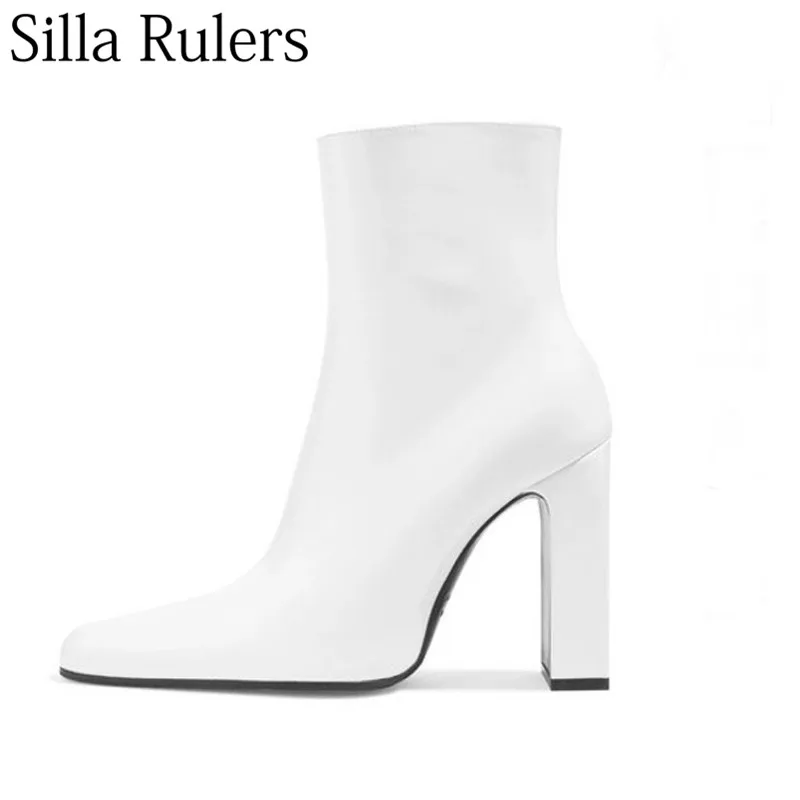 Silla liners/Новинка года; белые ботильоны из натуральной кожи на очень высоком каблуке; женские ботинки с острым носком на молнии сбоку; Женские ботинки в клеточку