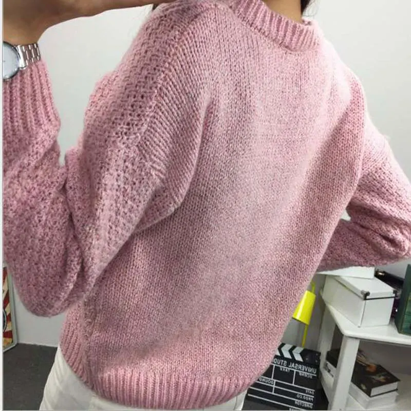 Женские зимние вязаные свитера Свободный пуловер с длинным рукавом и круглым