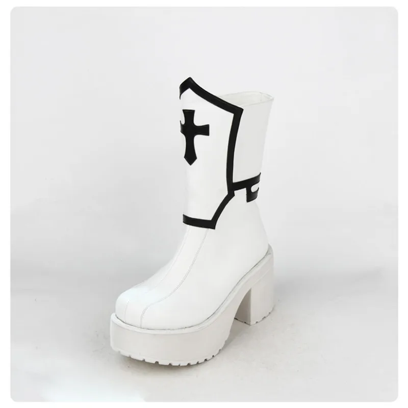 8 см устойчивый каблук Черный и белый крест Готическая обувь в стиле панк Сапоги
