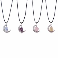 womens handmade irregular natural crystal quartz pendant necklace crescent moon christmas gift necklaces