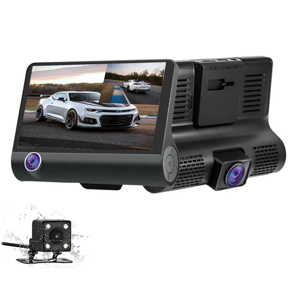 4,0 дюймов 1080P 3 объектива Full HD Автомобильный видеорегистратор Камера заднего вида 170 градусов Автомобильный видеорегистратор g-сенсор Автоматическая Автомобильная камера рекордер